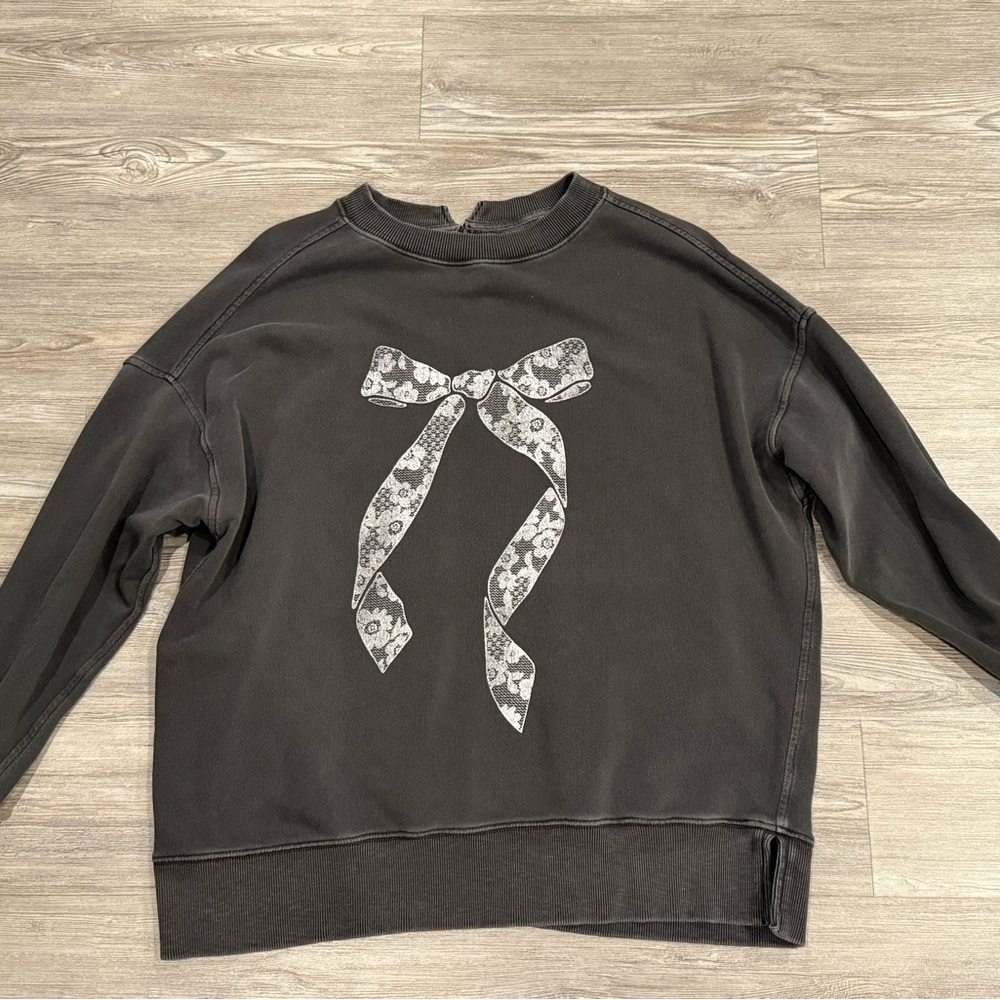 Aerie Black Women's Sweater with Floral Bow